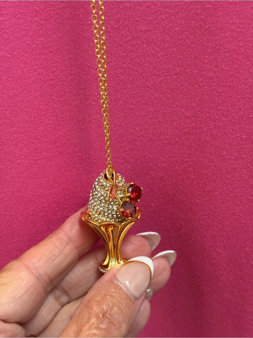 kate spade Gold-Tone Crystal Ice Cream Sundae Necklace with Red Accents